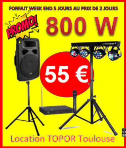Location sono 800 W + 1 micro sans fil + pack 4 spots sur trépied